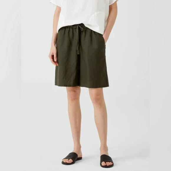 Eileen Fisher Organic Linen Drawstring Shorts Black Size Large - Picture 2 of 12